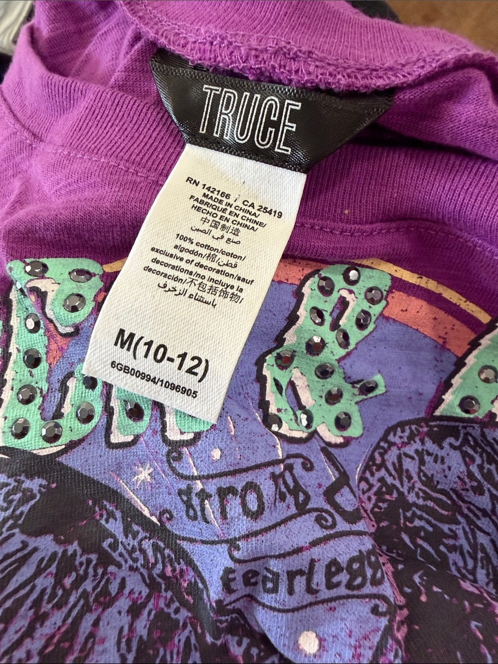 Truce Girls' Purple Graphic Long-Sleeve Cropped Tee Rock & Roll L - Picture 2 of 2
